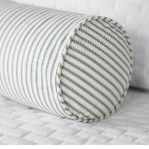 Ticking stripe bolster pillow with polyfill insert 6 x 12 Gray/Cream Black/White